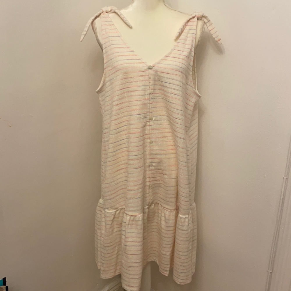 NWT Loft bow strap flounce dress ivory.
